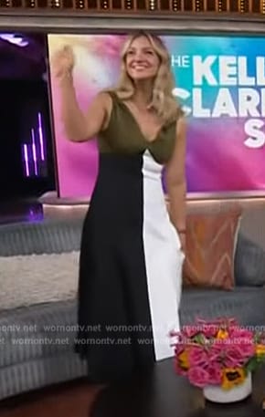 Abby Elliott’s colorblock slip dress on The Kelly Clarkson Show