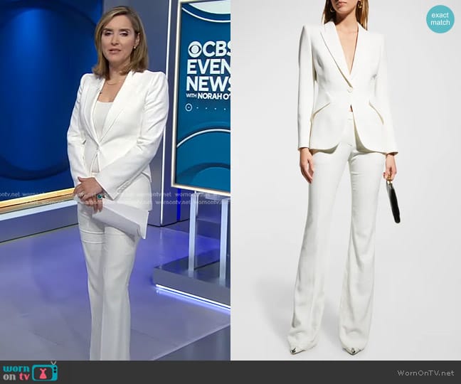 Alexander McQueen Classic Single-Breasted Suiting Blazer in Ivory worn by Margaret Brennan on CBS Evening News