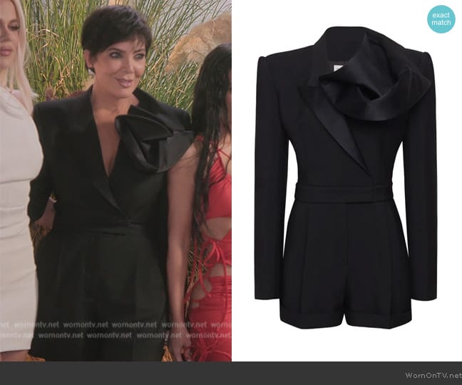Alexander McQueen Deconstructed Orchid wool playsuit worn by Kris Jenner (Kris Jenner) on The Kardashians