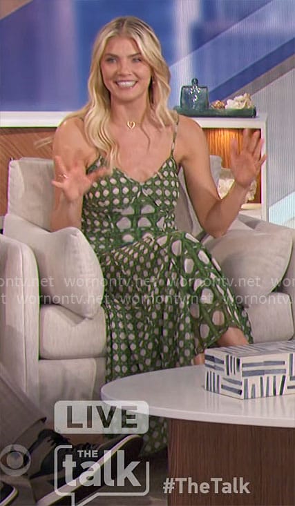 Amanda’s green mixed print dress on The Talk