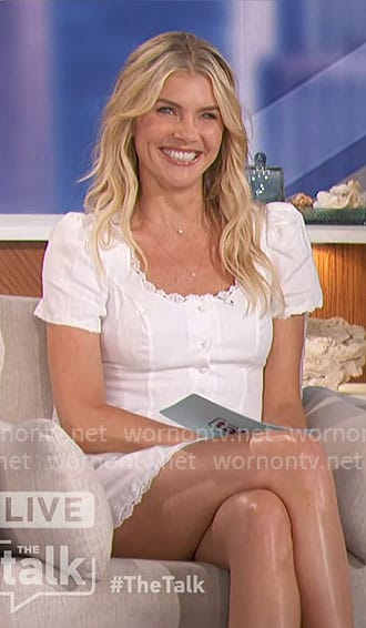 Amanda’s white linen dress with lace trim on The Talk