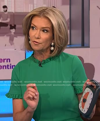 Amy McCready’s green ruffle trim dress on NBC News Daily