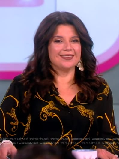 Ana’s baroque print blouse and pants on The View