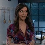 Anna’s purple printed maxi dress with ties on General Hospital