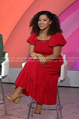 Arianna’s red puff sleeve smocked dress on Today
