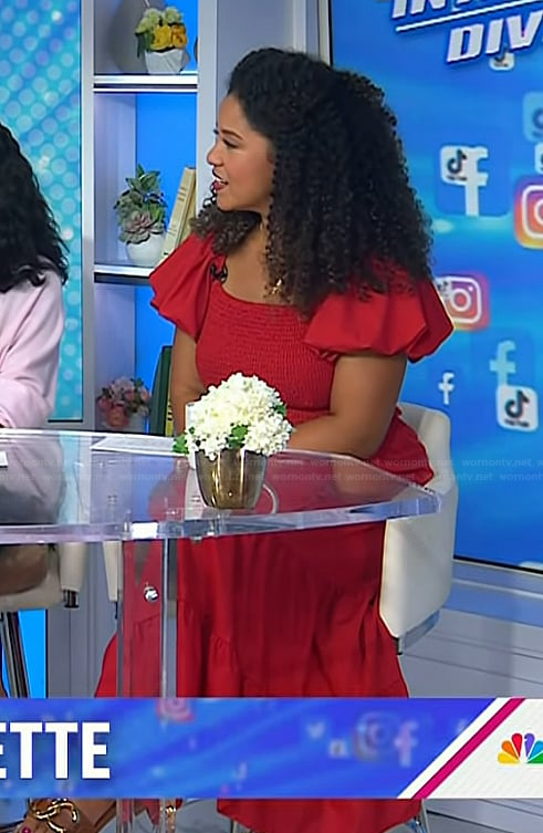 Arianna’s red puff sleeve smocked dress on Today