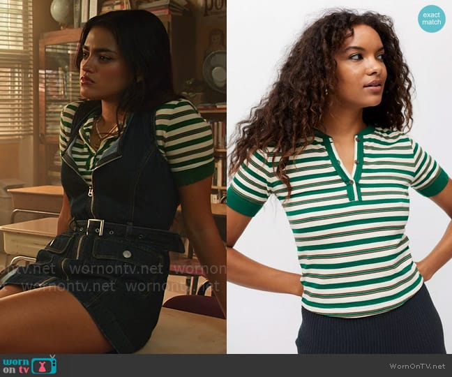 BDG Harvey Striped Henley Tee worn by Noa Olivar (Maia Reficco) on Pretty Little Liars Original Sin