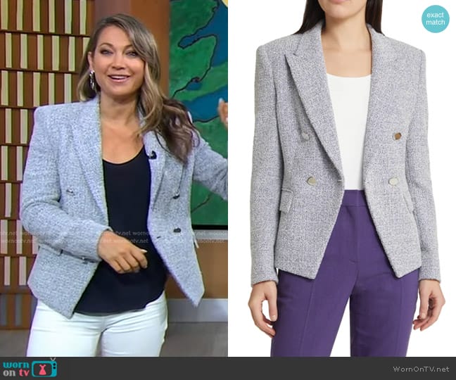 Boss Jocanah Tweed Double Breasted Blazer in Mulberry Purple Boucle worn by Ginger Zee on Good Morning America