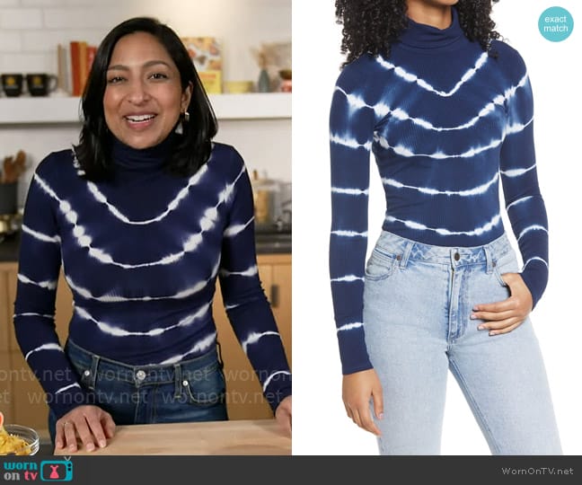 BP Tie Dye Ribbed Turtleneck Top worn by Priya Krishna on CBS Mornings
