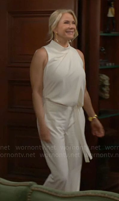 Brooke’s white draped jumpsuit on The Bold and the Beautiful