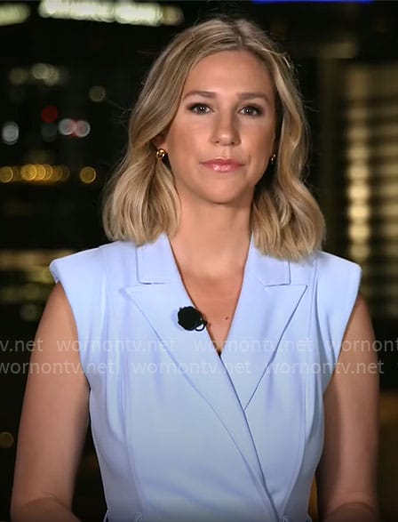Caitlin Huey-Burns’ light blue sleeveless dress on CBS Mornings