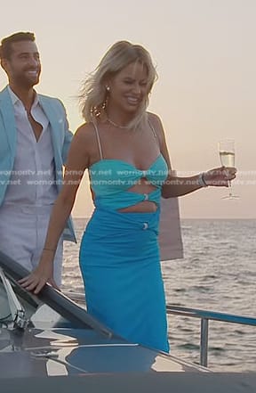 Caroline’s blue cutout dress on The Real Housewives of Dubai