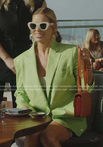 Caroline’s green oversized blazer on The Real Housewives of Dubai