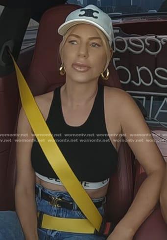 Caroline’s black sports bra and baseball cap on The Real Housewives of Dubai