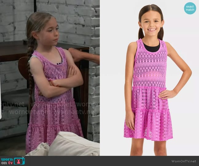 Cat and Jack Solid Crochet Cover Up Dress in Lavender worn by Violet Finn (Jophielle Love) on General Hospital