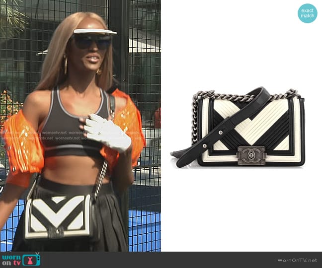 Chanel Boy Flap Bag Chevron Pleated Calfskin Bag worn by Chanel Ayan (Chanel Ayan) on The Real Housewives of Dubai
