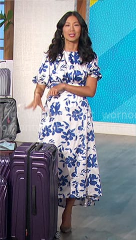 Chi-Lan’s blue floral dress with waist cutout on The Talk