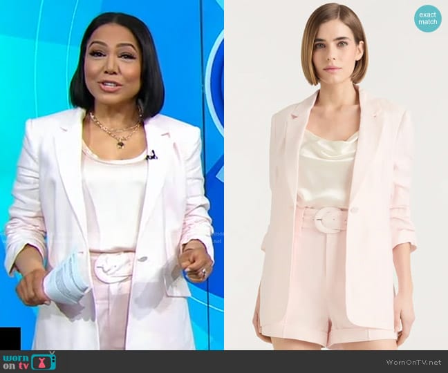 Cinq a Sept Kylie Linen and Cotton Blazer in Icy Pink worn by Stephanie Ramos on Good Morning America