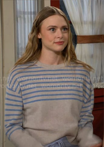 Claire’s beige and blue striped sweater on The Young and the Restless