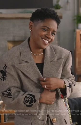 Coop’s gray floral embroidered blazer on All American