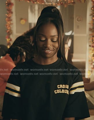 Kiesha’s black cross colours crop tee on The Chi