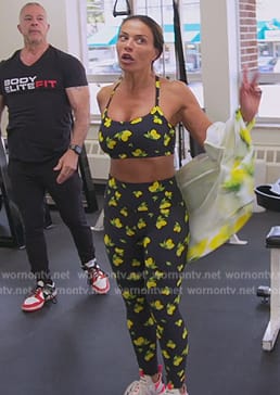 Dolores’s black lemon print leggings and sports bra on The Real Housewives of New Jersey