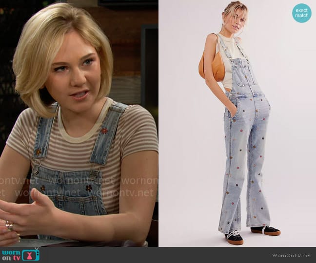 Driftwood Flare Overalls in Petite Fleur worn by Lucy Romalotti (Lily Brooks O’ Briant) on The Young and the Restless