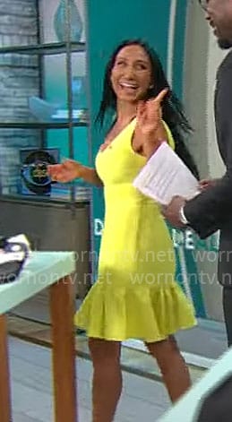 Elizabeth Werner’s yellow ruffle hem dress on CBS Mornings