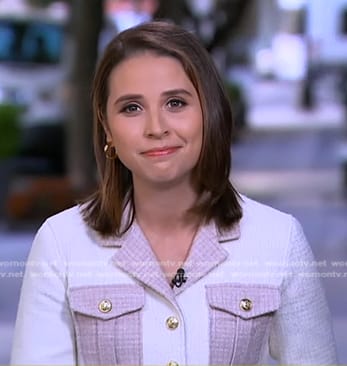 Elizabeth’s ivory colorblock tweed jacket on Good Morning America