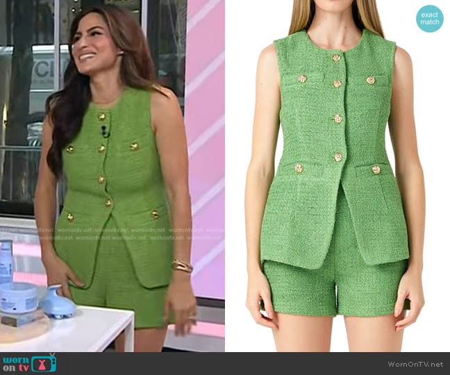 Endless Rose Tweed Buttoned Long Split Jacket worn by Ami Desai on Today