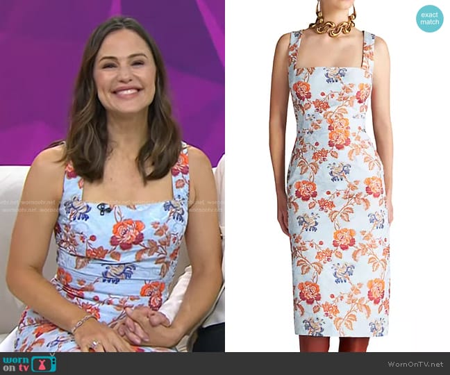 Etro Floral Sleeveless Midi-Dress in Multicolor Floral Blue worn by Jennifer Garner on Today