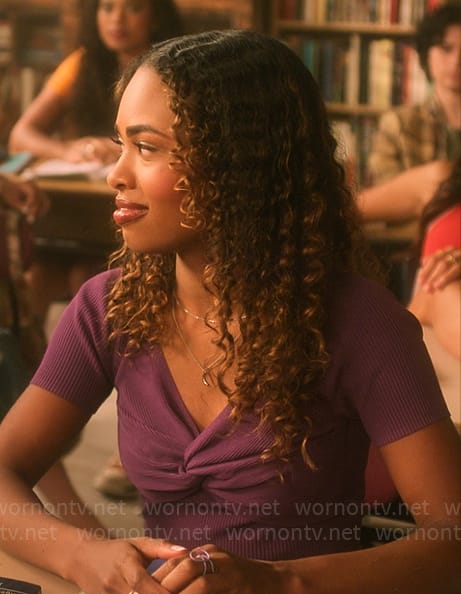 Faran’s purple twist bust top on Pretty Little Liars Original Sin