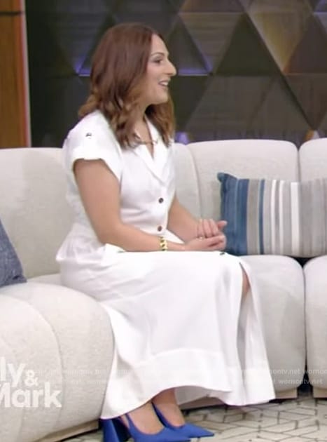 Farnoosh Torabi’s white belted dress on Live with Kelly and Mark
