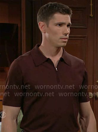 Finn’s brown zip polo shirt on on The Bold and the Beautiful