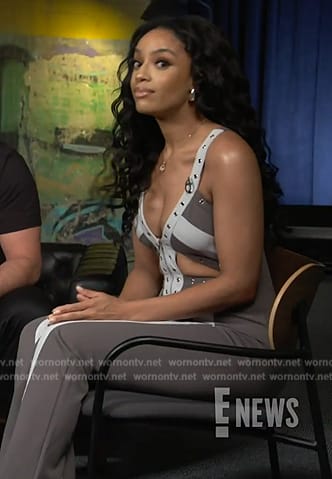Francesca Amiker’s grommet detail jumpsuit on E! News