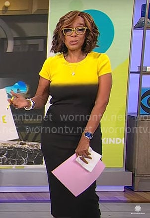 Gayle King’s black and yellow dress on CBS Mornings