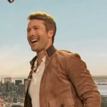 Glen Powell’s brown suede jacket on The Drew Barrymore Show