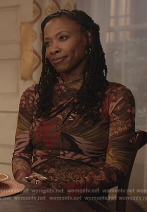 Grace’s printed turtleneck mesh dress on All American