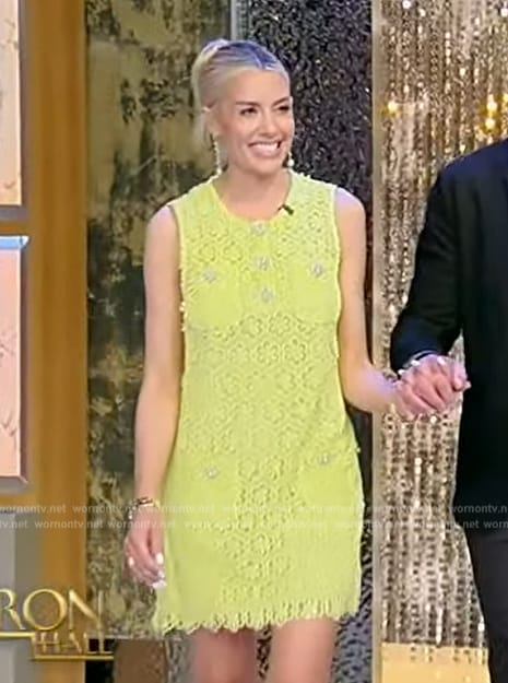 Heather’s yellow lace mini dress on Tamron Hall Show