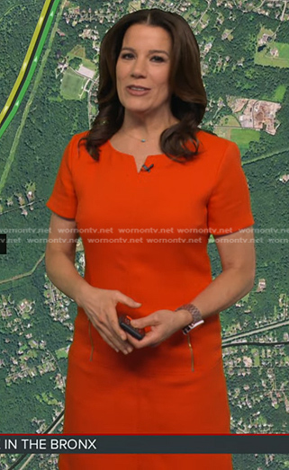 Heather’s red dress with gold zipper pocket on Good Morning America