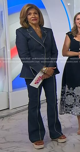 Hoda’s contrast trim denim blazer and pant suit on Today