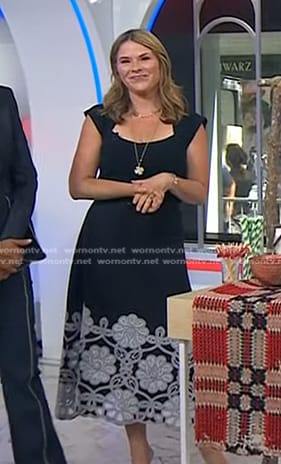 Jenna’s navy scalloped top and floral embroidered skirt on Today