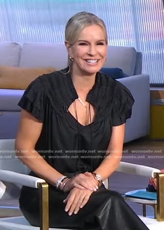 Jennifer’s black pleated tie neck top on Good Morning America