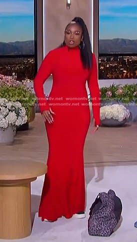 Jennifer’s red turtleneck maxi dress on The Jennifer Hudson Show
