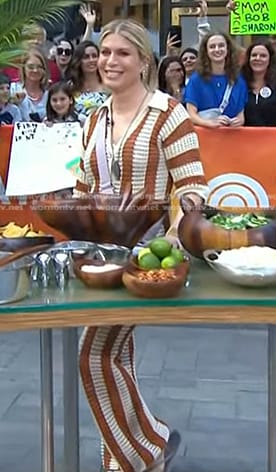 Jill’s brown striped crochet top and pants on Today