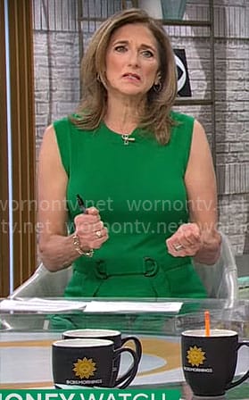 Jill Schlesinger’s green belted dress on CBS Mornings