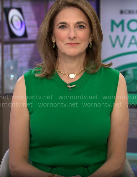 Jill Schlesinger’s green belted dress on CBS Mornings