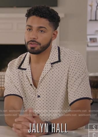Jordan’s white contrast polka dot print shirt on All American