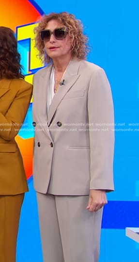 Judy Gold’s grey double breasted blazer and pant suit on Good Morning America