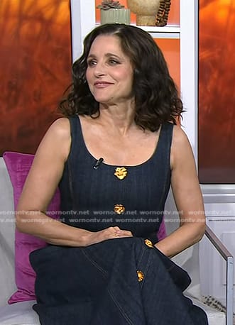 Julia Louis-Dreyfus’s denim dress with gold embellished buttons on Today